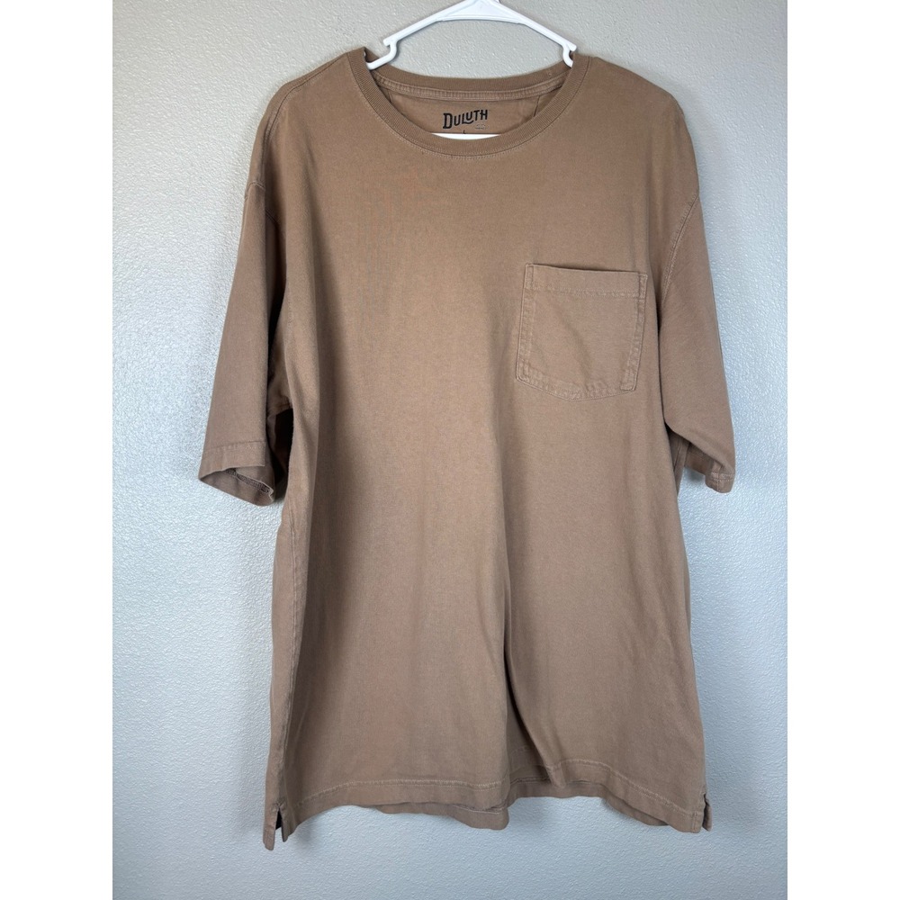 Duluth‎ Trading Co Mens Relaxed Fit Longtail T-Shirt Tan Brown Pocket Tee Large